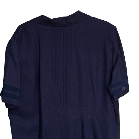 Jessica Howard Navy Blue Button Up Linen Dress Sz 20 Preppy Taillored Academia - Picture 5 of 14